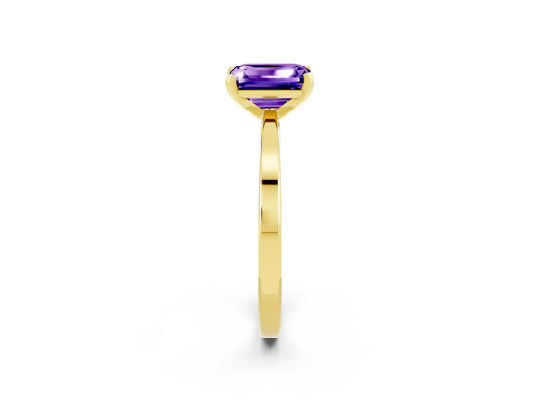 Yellow gold Emerald Cut Tanzanite Solitaire Engagement Ring with Classic Band and Four-Prong Setting