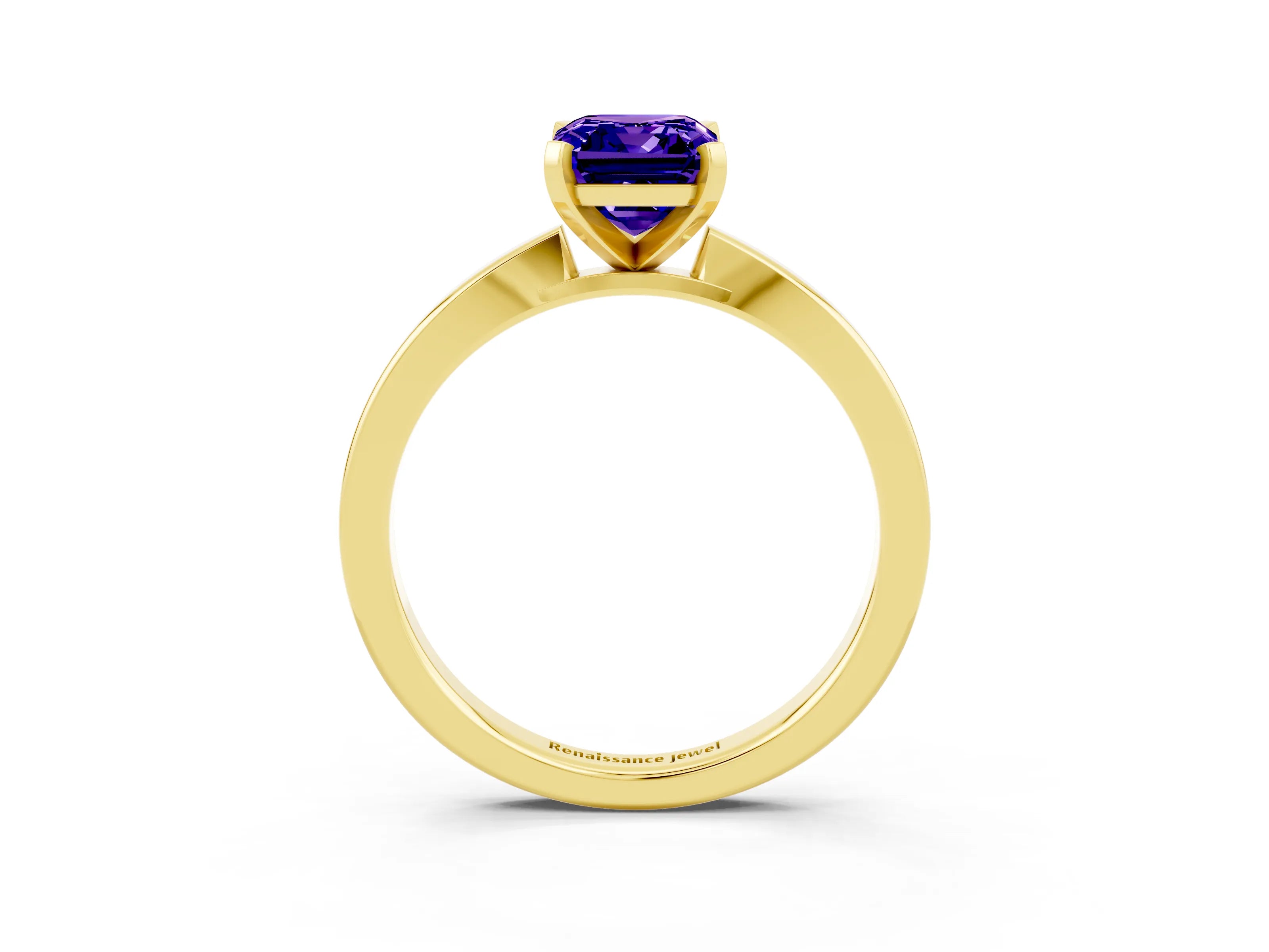 Yellow gold Emerald Cut Tanzanite Solitaire Engagement Ring with Classic Band and Four-Prong Setting_27