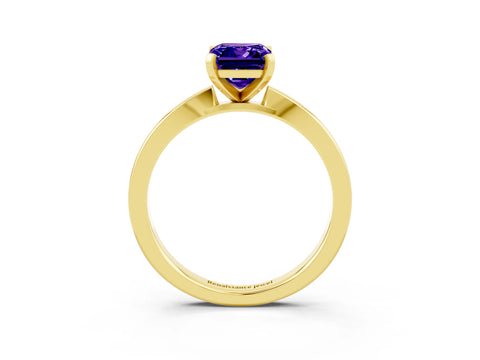 Yellow gold Emerald Cut Tanzanite Solitaire Engagement Ring with Classic Band and Four-Prong Setting_27