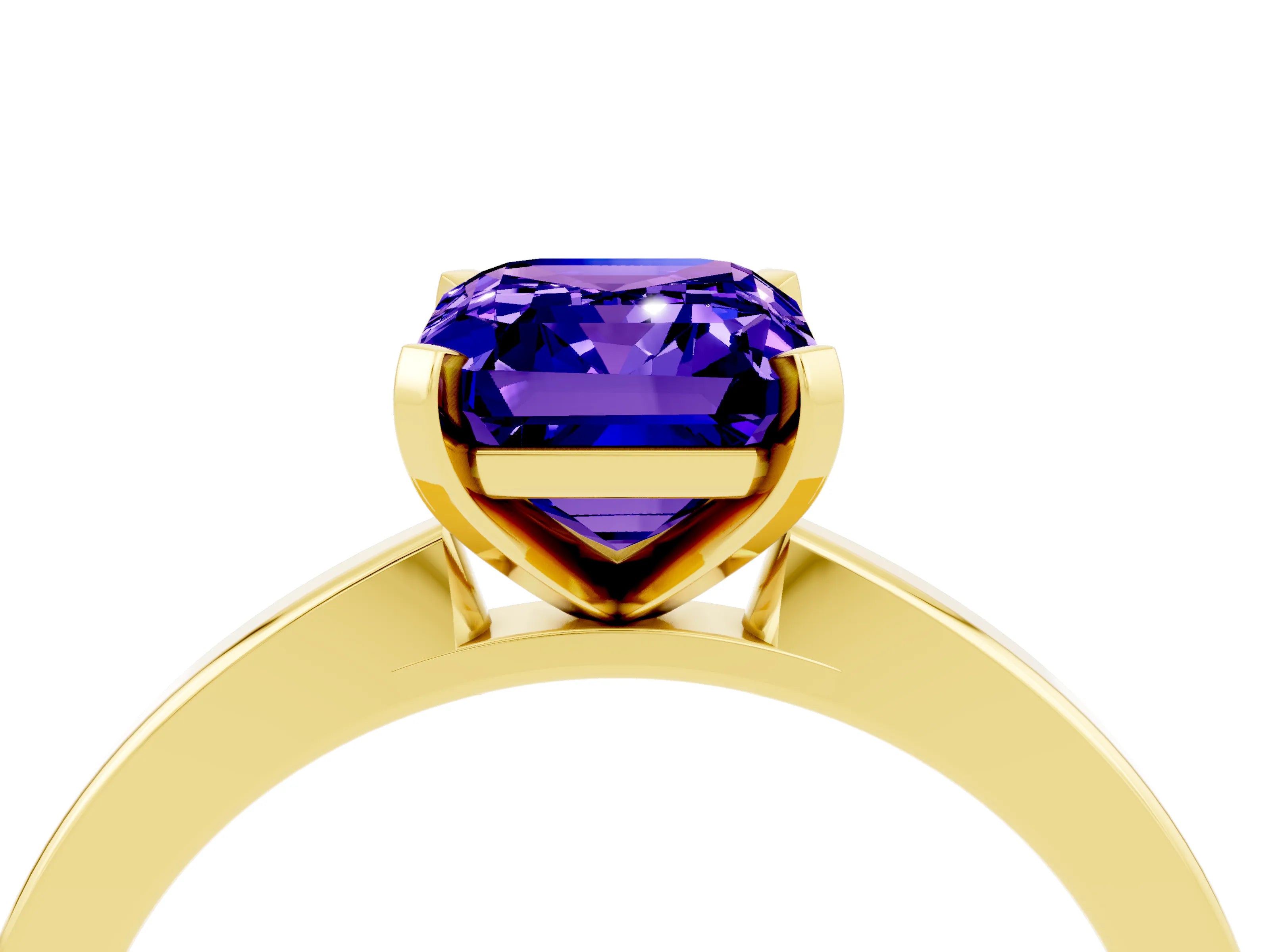 Yellow gold Emerald Cut Tanzanite Solitaire Engagement Ring with Classic Band and Four-Prong Setting_28