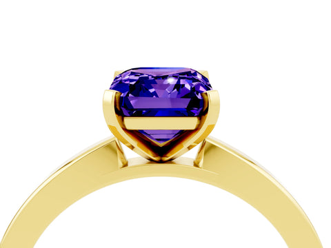 Yellow gold Emerald Cut Tanzanite Solitaire Engagement Ring with Classic Band and Four-Prong Setting_28