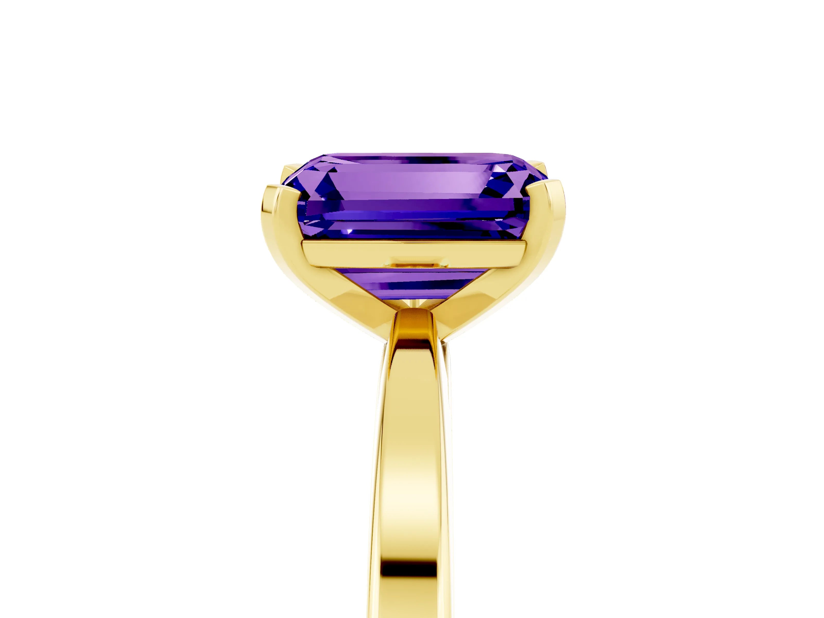 Yellow gold Emerald Cut Tanzanite Solitaire Engagement Ring with Classic Band and Four-Prong Setting_29