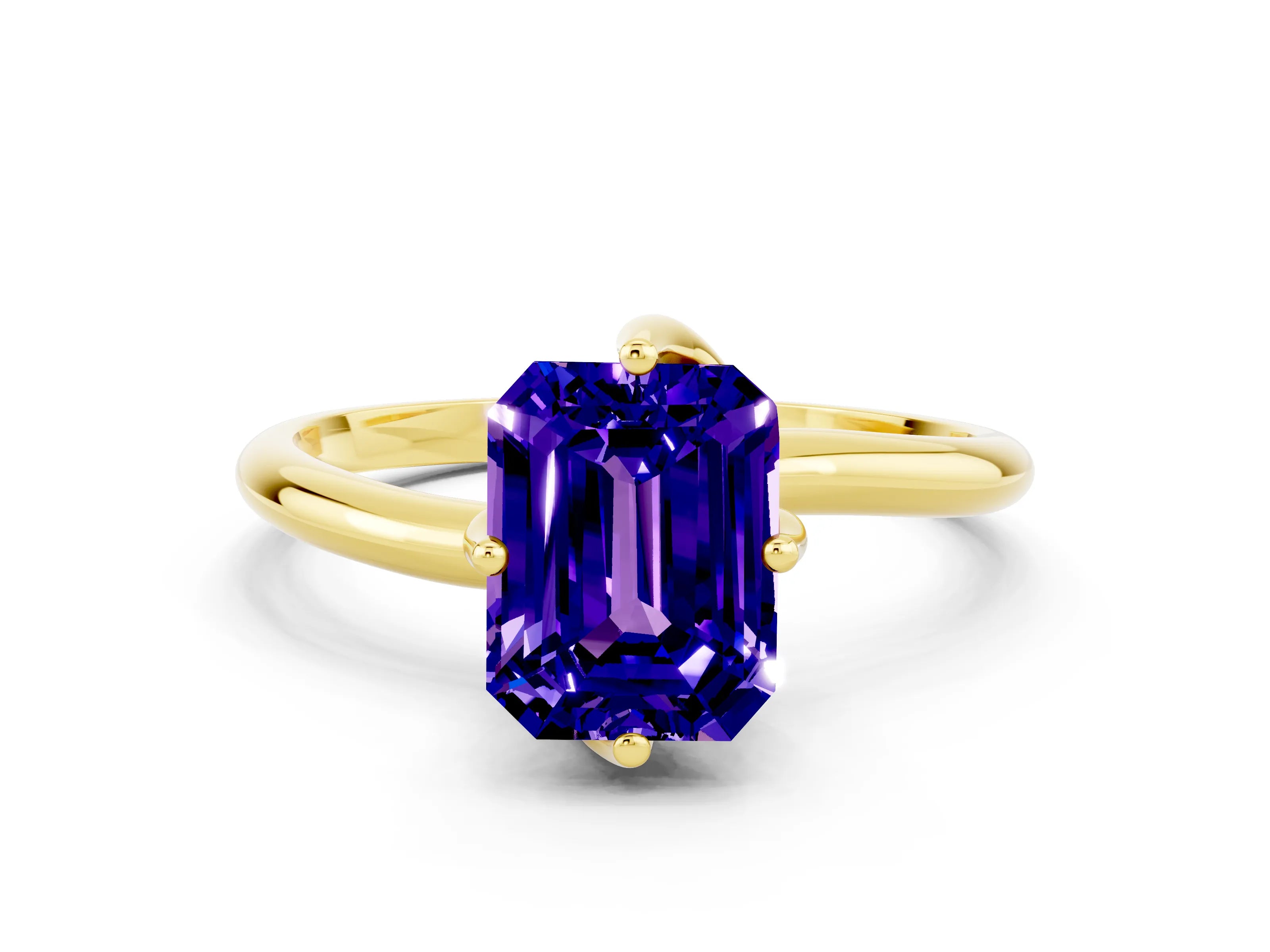 Yellow gold Emerald Cut Tanzanite Solitaire Engagement Ring with Four-Prong Setting and Classic Band_12