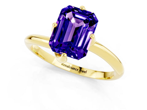 Yellow gold Emerald Cut Tanzanite Solitaire Engagement Ring with Four-Prong Setting and Classic Band_13