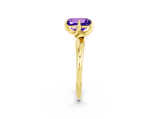 Yellow gold Emerald Cut Tanzanite Solitaire Engagement Ring with Four-Prong Setting and Classic Band