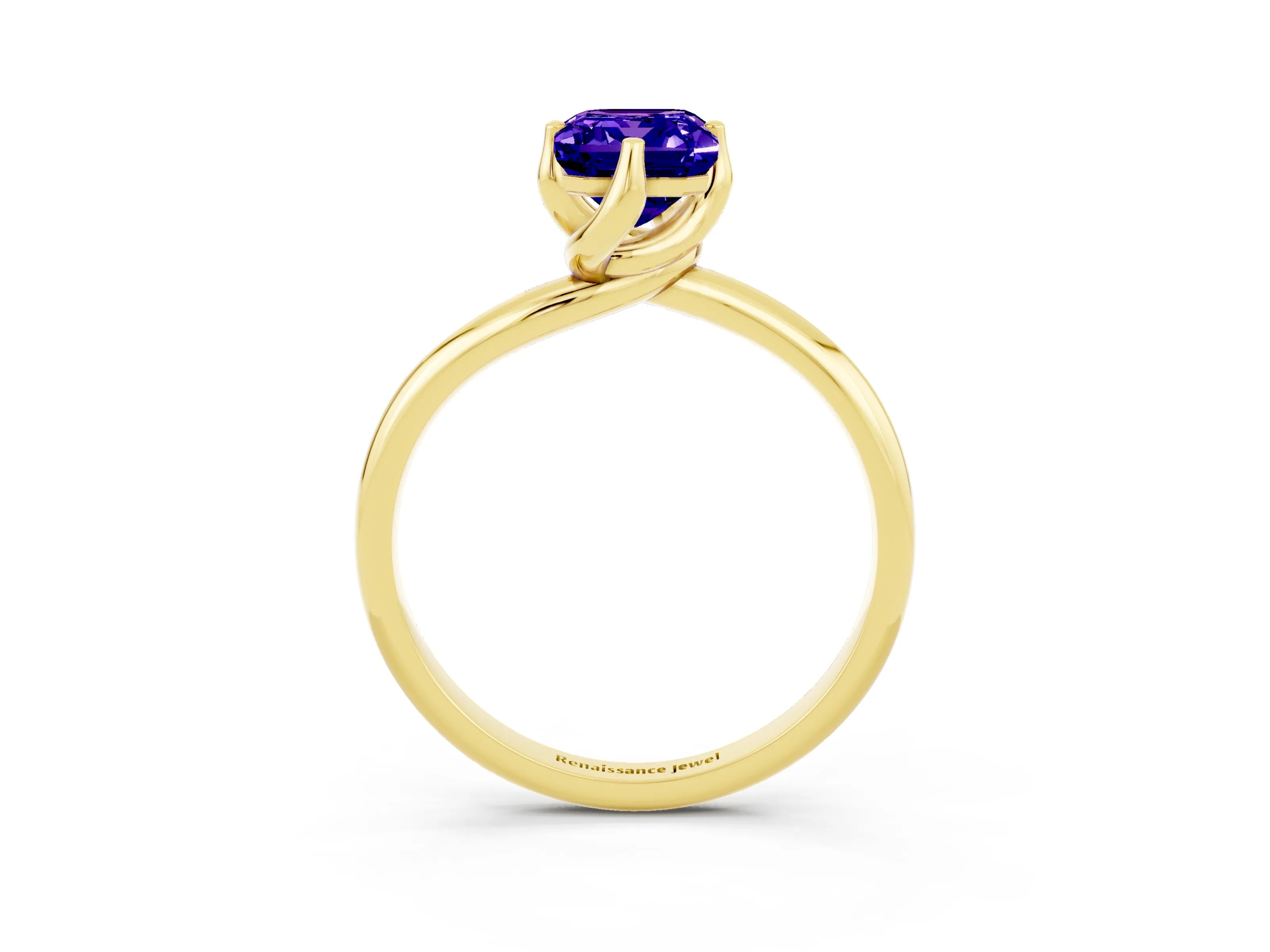Yellow gold Emerald Cut Tanzanite Solitaire Engagement Ring with Four-Prong Setting and Classic Band_15