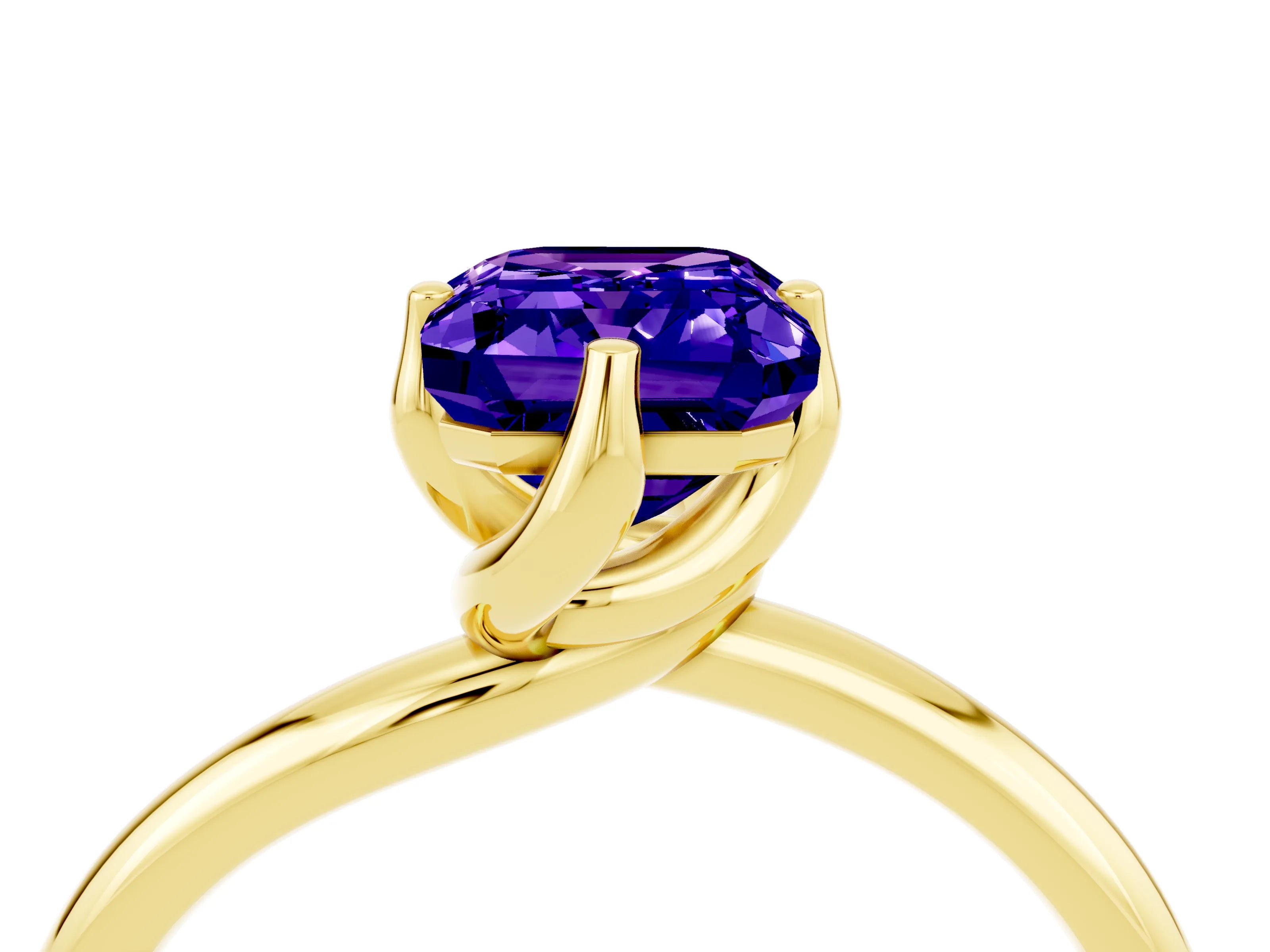 Yellow gold Emerald Cut Tanzanite Solitaire Engagement Ring with Four-Prong Setting and Classic Band_16