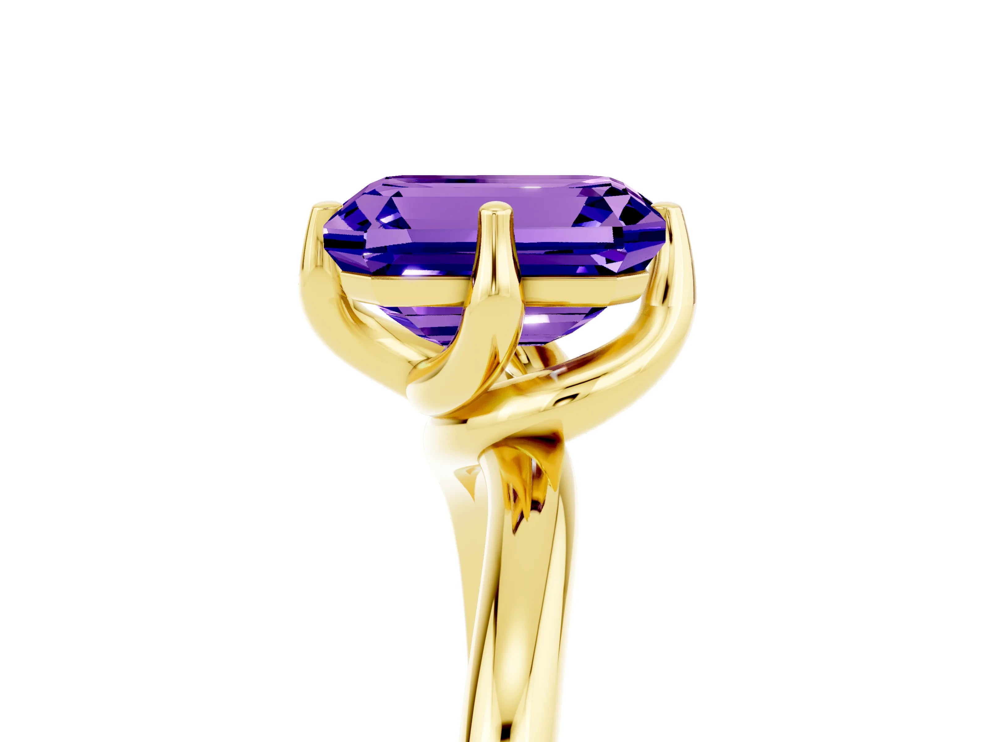 Yellow gold Emerald Cut Tanzanite Solitaire Engagement Ring with Four-Prong Setting and Classic Band_17