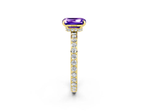 Yellow gold Emerald Cut Tanzanite Solitaire Engagement Ring with Pavé Band and Four-Prong Setting_2