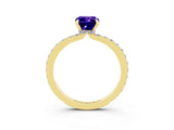 Yellow gold Emerald Cut Tanzanite Solitaire Engagement Ring with Pavé Band and Four-Prong Setting_3