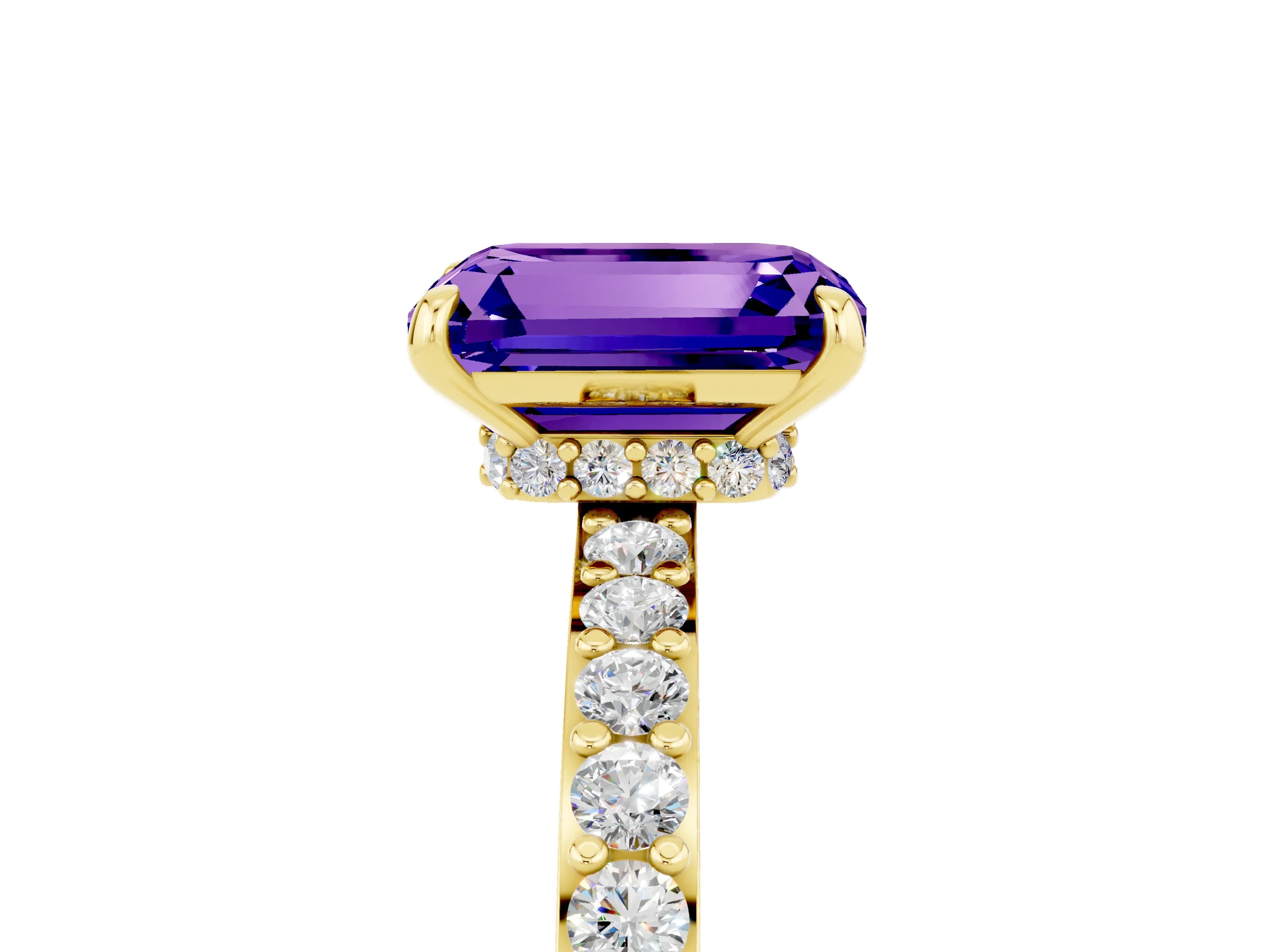 Yellow gold Emerald Cut Tanzanite Solitaire Engagement Ring with Pavé Band and Four-Prong Setting_5