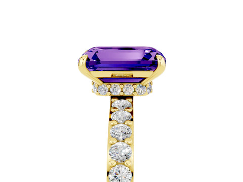 Yellow gold Emerald Cut Tanzanite Solitaire Engagement Ring with Pavé Band and Four-Prong Setting_5