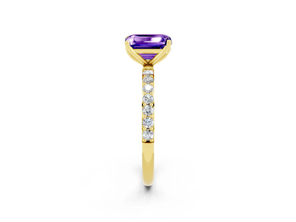 Yellow gold Emerald Cut Tanzanite Solitaire Engagement Ring with Round  Pavé Band and Prong Setting