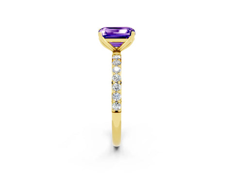 Yellow gold Emerald Cut Tanzanite Solitaire Engagement Ring with Pavé Band and Prong Setting_2