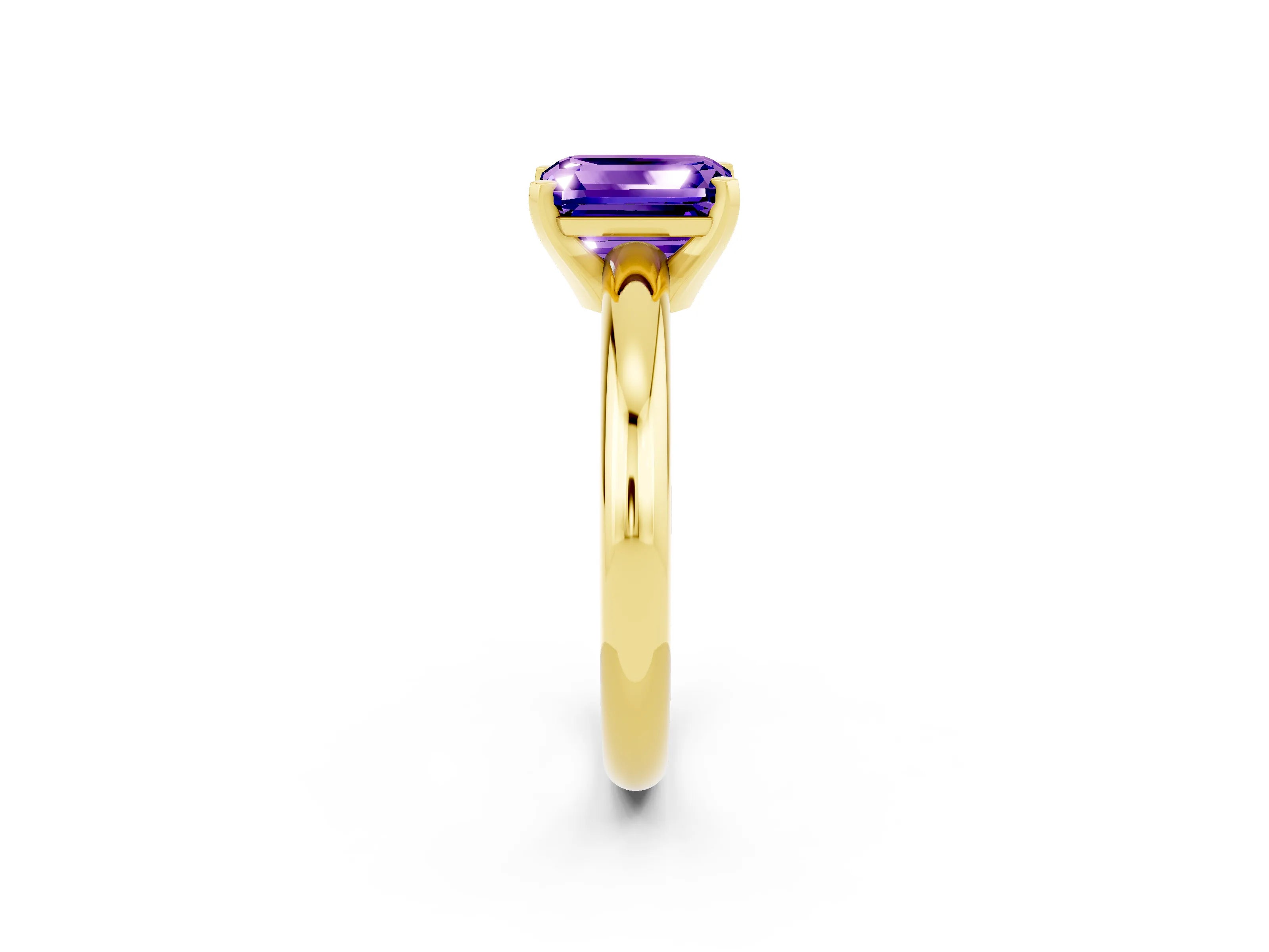 Yellow gold Emerald Cut Tanzanite Solitaire Engagement Ring with Round Band and Four-Prong Setting_2