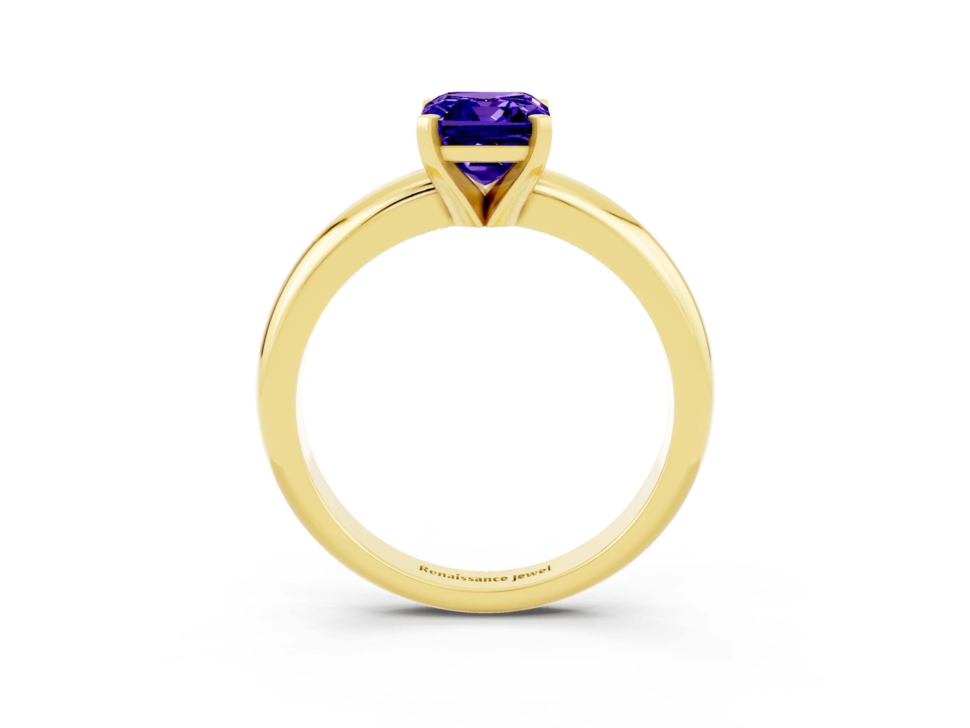 Yellow gold Emerald Cut Tanzanite Solitaire Engagement Ring with Round Band and Four-Prong Setting_3