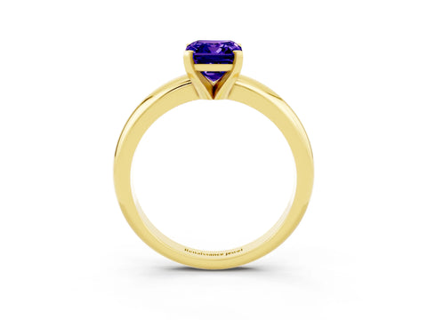 Yellow gold Emerald Cut Tanzanite Solitaire Engagement Ring with Round Band and Four-Prong Setting_3