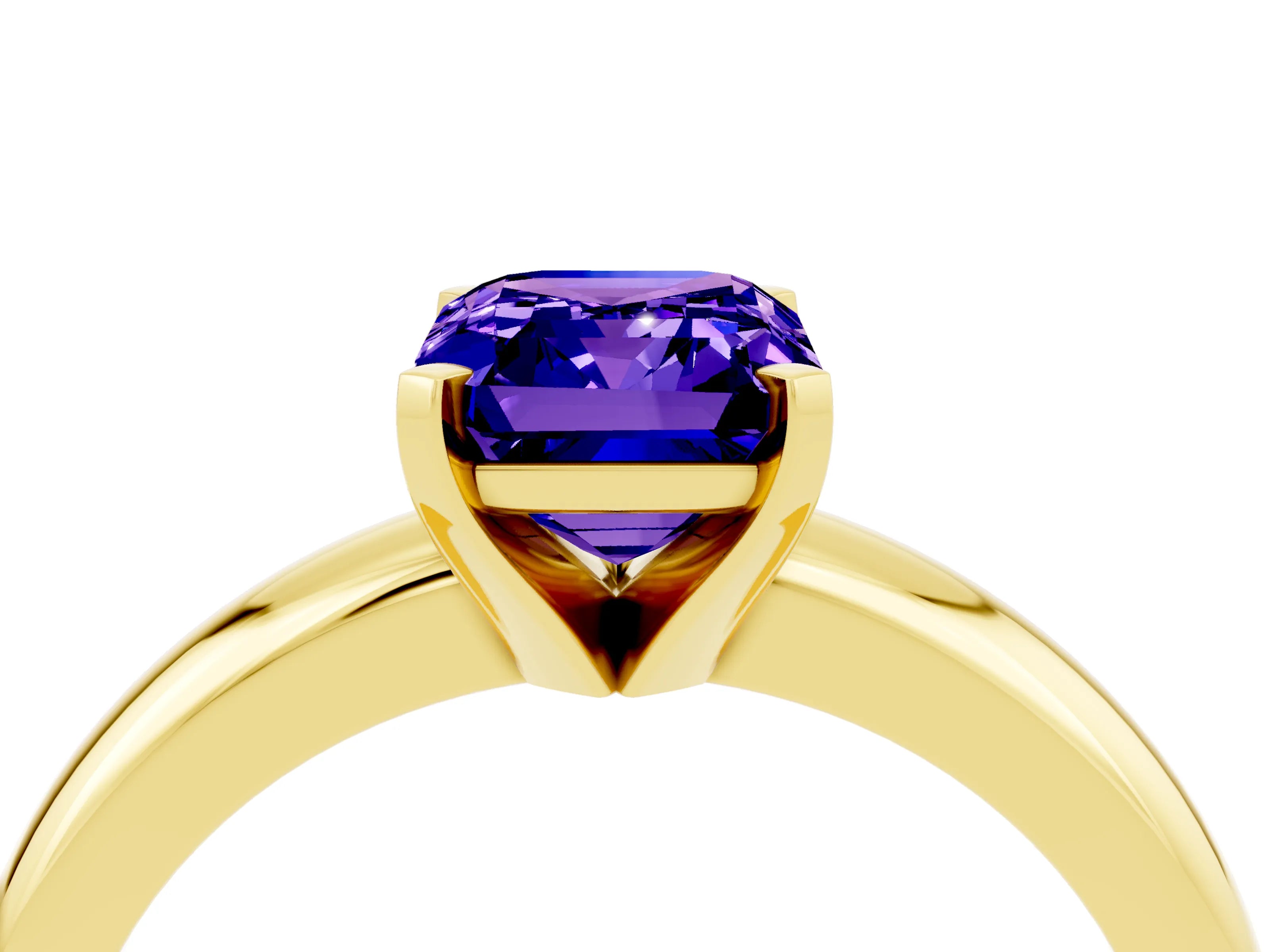 Yellow gold Emerald Cut Tanzanite Solitaire Engagement Ring with Round Band and Four-Prong Setting_4