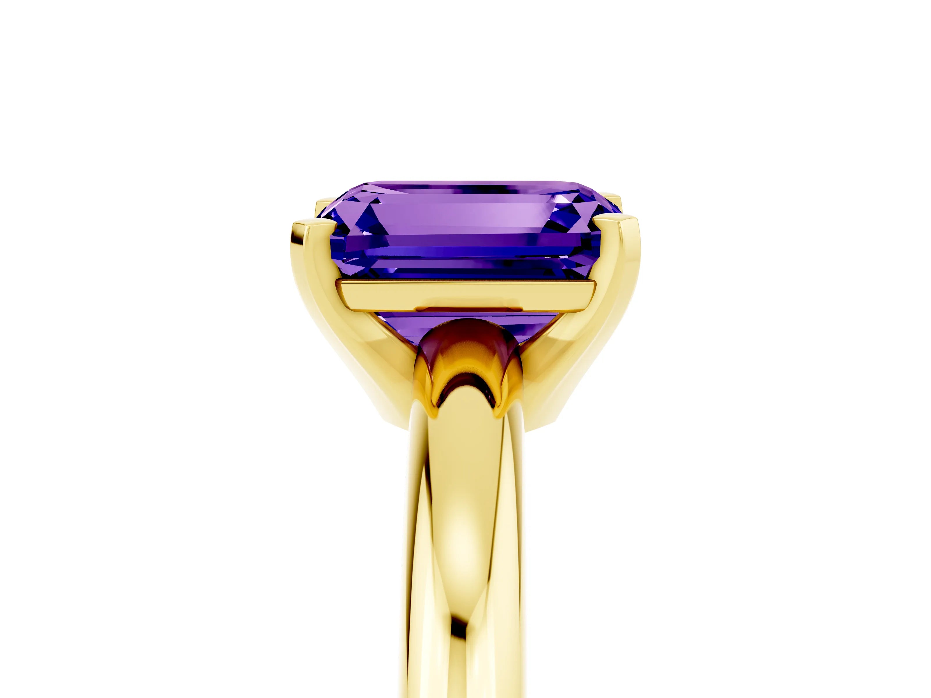 Yellow gold Emerald Cut Tanzanite Solitaire Engagement Ring with Round Band and Four-Prong Setting_5