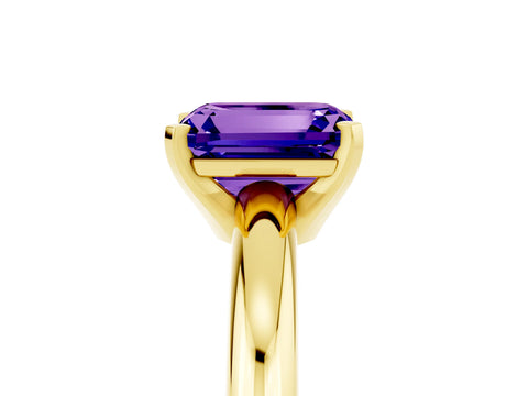 Yellow gold Emerald Cut Tanzanite Solitaire Engagement Ring with Round Band and Four-Prong Setting_5