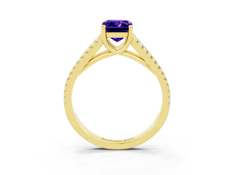 Yellow gold Emerald Cut Tanzanite Solitaire Engagement Ring with Split Shank Pavé Band_3