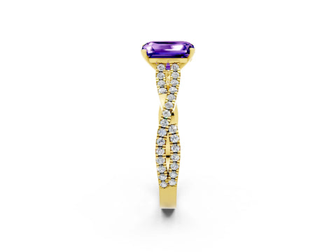 Yellow gold Emerald Cut Tanzanite Solitaire Engagement Ring with Twisted Pavé Band and Four-Prong Setting_2