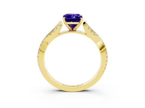 Yellow gold Emerald Cut Tanzanite Solitaire Engagement Ring with Twisted Pavé Band and Four-Prong Setting_3