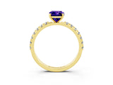 Yellow gold Emerald Cut Tanzanite Solitaire Pavé Band with Four-Prong Setting_3