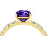 Yellow gold Emerald Cut Tanzanite Solitaire Pavé Band with Four-Prong Setting_4
