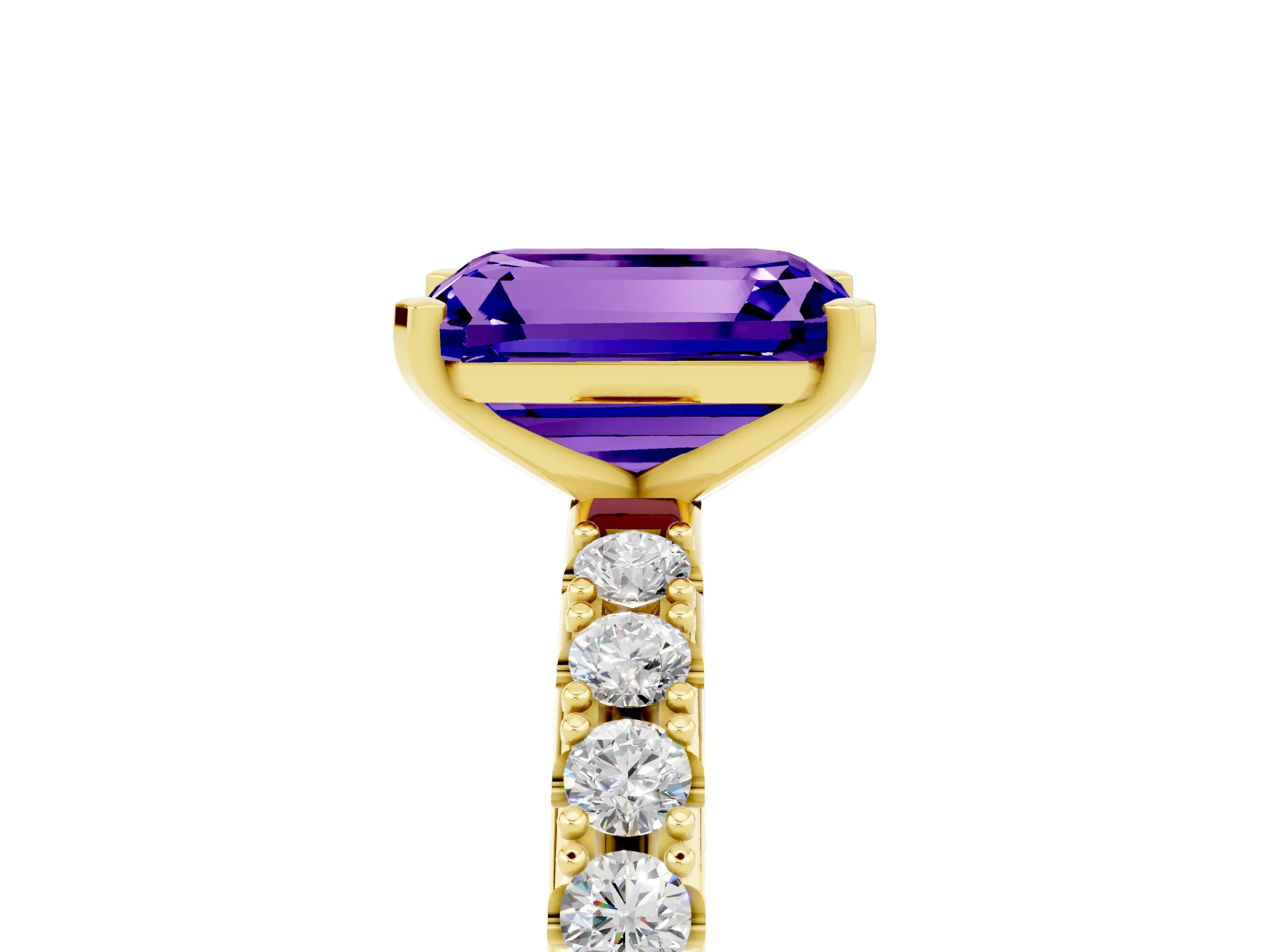 Yellow gold Emerald Cut Tanzanite Solitaire Pavé Band with Four-Prong Setting_5
