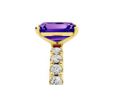 Yellow gold Emerald Cut Tanzanite Solitaire Pavé Band with Four-Prong Setting_5
