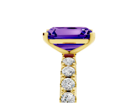 Yellow gold Emerald Cut Tanzanite Solitaire Pavé Band with Four-Prong Setting_5