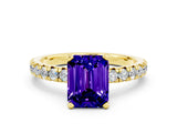 Yellow gold Emerald Cut Tanzanite Solitaire Pavé Engagement Ring with Round Band and Prong Setting_12