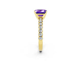 Yellow gold Emerald Cut Tanzanite Solitaire Pavé Engagement Ring with Round Band and Prong Setting_14