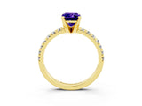 Yellow gold Emerald Cut Tanzanite Solitaire Pavé Engagement Ring with Round Band and Prong Setting_15
