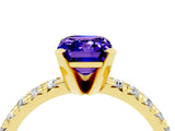 Yellow gold Emerald Cut Tanzanite Solitaire Pavé Engagement Ring with Round Band and Prong Setting_16