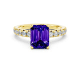 Yellow gold Emerald Cut Tanzanite Solitaire Pavé Engagement Ring with Round Band and Prong Setting_60