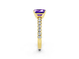 Yellow gold Emerald Cut Tanzanite Solitaire Pavé Engagement Ring with Round Band and Prong Setting_62