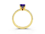 Yellow gold Emerald Cut Tanzanite Solitaire Pavé Engagement Ring with Round Band and Prong Setting_63