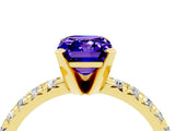 Yellow gold Emerald Cut Tanzanite Solitaire Pavé Engagement Ring with Round Band and Prong Setting_64