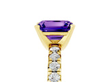 Yellow gold Emerald Cut Tanzanite Solitaire Pavé Engagement Ring with Round Band and Prong Setting_65