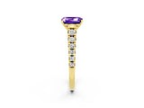 Yellow gold Emerald Cut Tanzanite Solitaire Ring with Cathedral Setting and Pavé Band_2