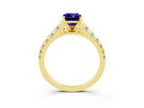 Yellow gold Emerald Cut Tanzanite Solitaire Ring with Cathedral Setting and Pavé Band_3