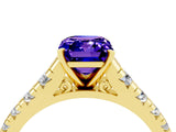 Yellow gold Emerald Cut Tanzanite Solitaire Ring with Cathedral Setting and Pavé Band_4