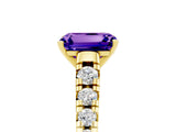 Yellow gold Emerald Cut Tanzanite Solitaire Ring with Cathedral Setting and Pavé Band_5