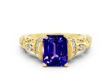 Yellow gold Emerald Cut Tanzanite Solitaire Ring with Filigree Band and Four-Prong Setting_24