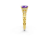 Yellow gold Emerald Cut Tanzanite Solitaire Ring with Filigree Band and Four-Prong Setting_26