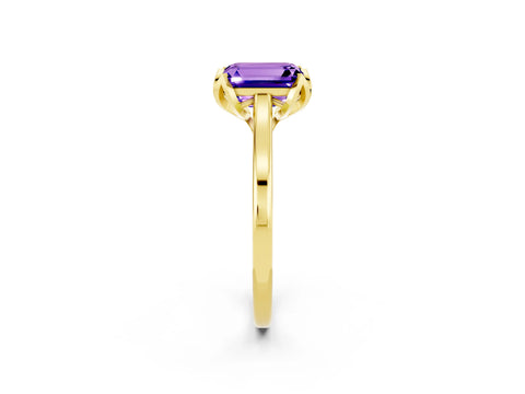 Yellow gold Emerald Cut Tanzanite Solitaire Ring with Flower Prong Setting and Classic Band_14