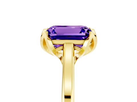 Yellow gold Emerald Cut Tanzanite Solitaire Ring with Flower Prong Setting and Classic Band_17