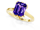 Yellow gold Emerald Cut Tanzanite Solitaire Ring with Flower Prong Setting and Classic Band_37